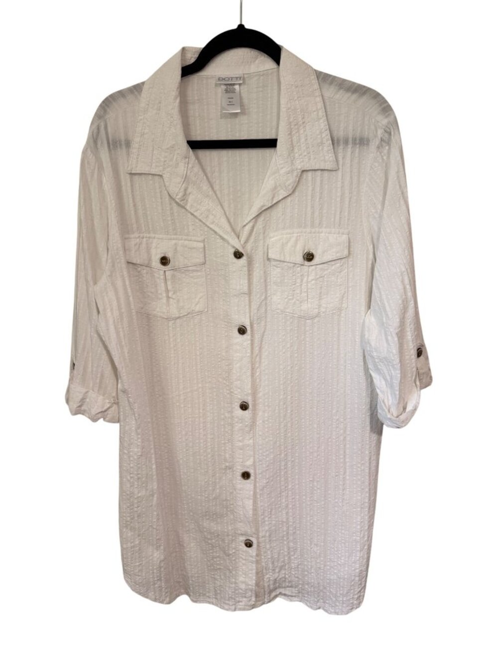 DOTTI Button Down Swim Cover Up Tunic Shirt White Seersucker Womens XL